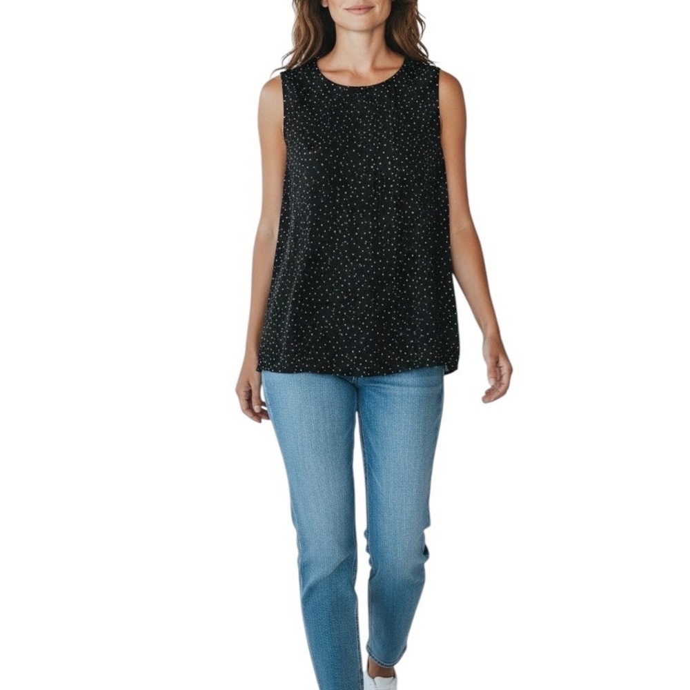 ELLE Womens Black White Polka Dot Pleated Sleeveless‎ Blouse Top Medium